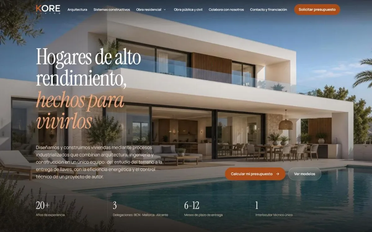 Web de Kore Living, constructora de viviendas industrializadas en Barcelona